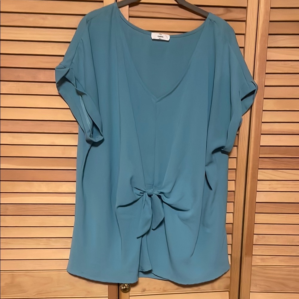 Entro Green and Blue Relaxed Tie Front Blouse